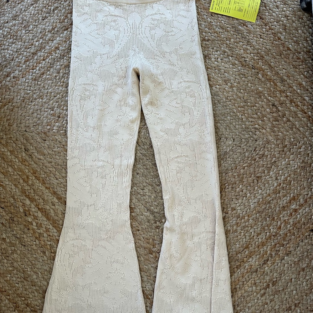 Cream Patterned Flare Pants